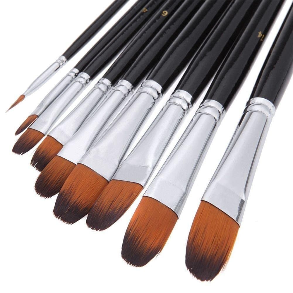Bomega Flat Artist Paint Brush Set Of 9