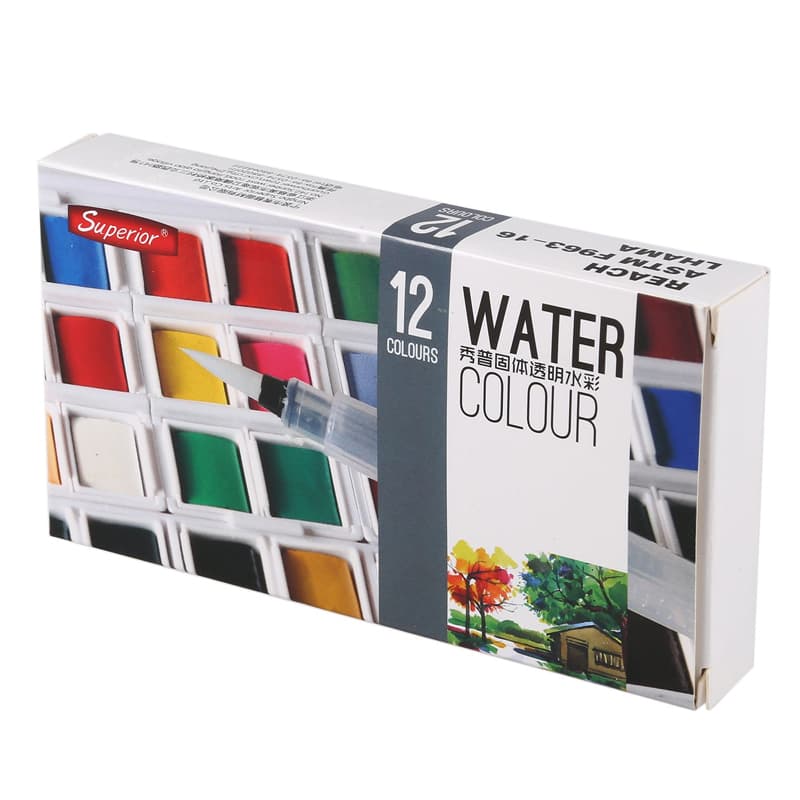 Asint Watercolor Paint With Paintbrush- Set of 12 Color