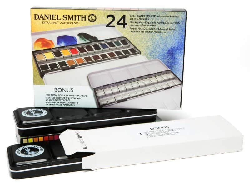DANIEL SMITH Hand Poured Half Pan Set of 24 in a Metal Box
