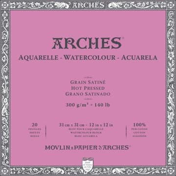 Arches Watercolor Paper Block -300gsm- 31x31cm (12x12inch)-Hot Pressed