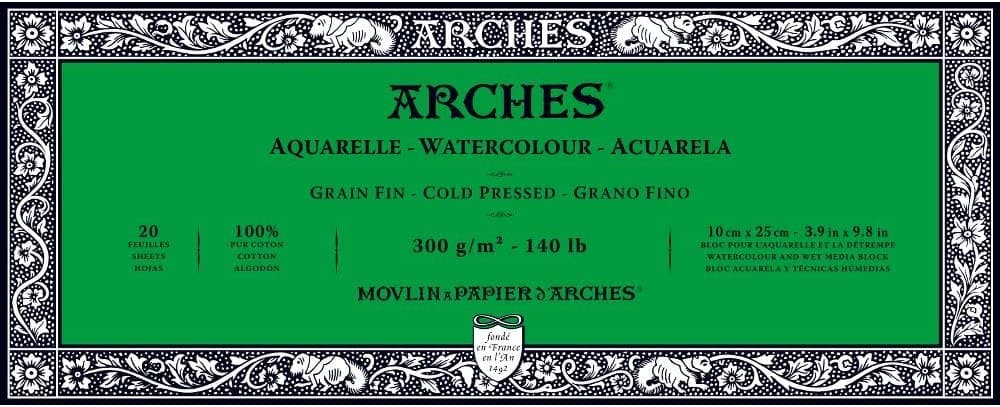 Arches Watercolor Paper Block, Cold Press, 3.9" x 9.8", 140 pound