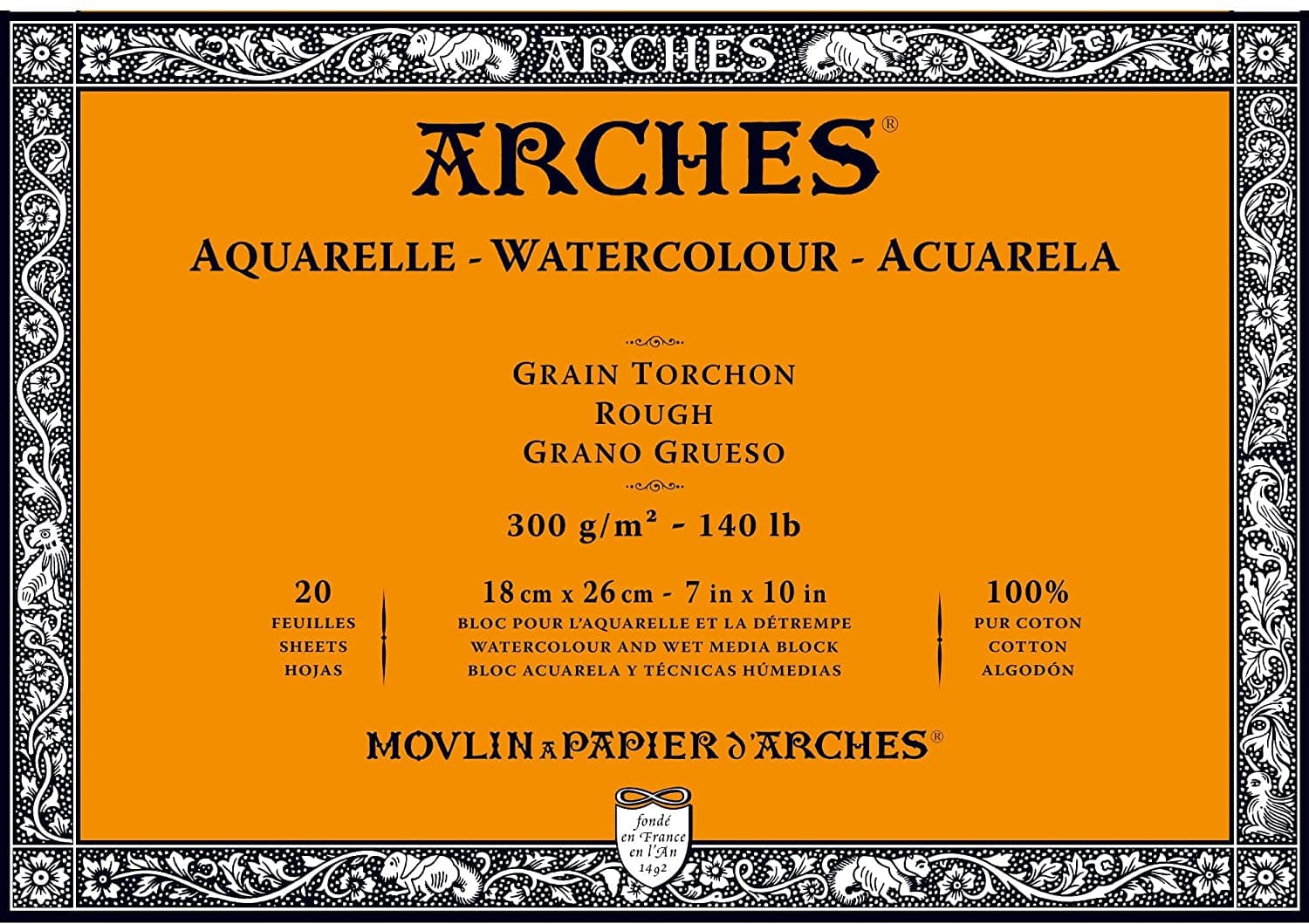 Arches Aquarelle Watercolor Paper Pad -300 GSM, Rough Grain, Natural White,18x26cm, 20 Sheets