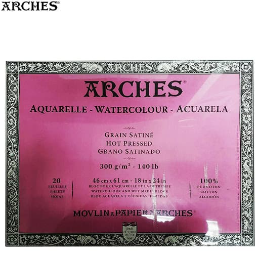 Arches Watercolour Block, 300 gsm, Hot pressed, Wood, White Assorted Size (Open Stock)