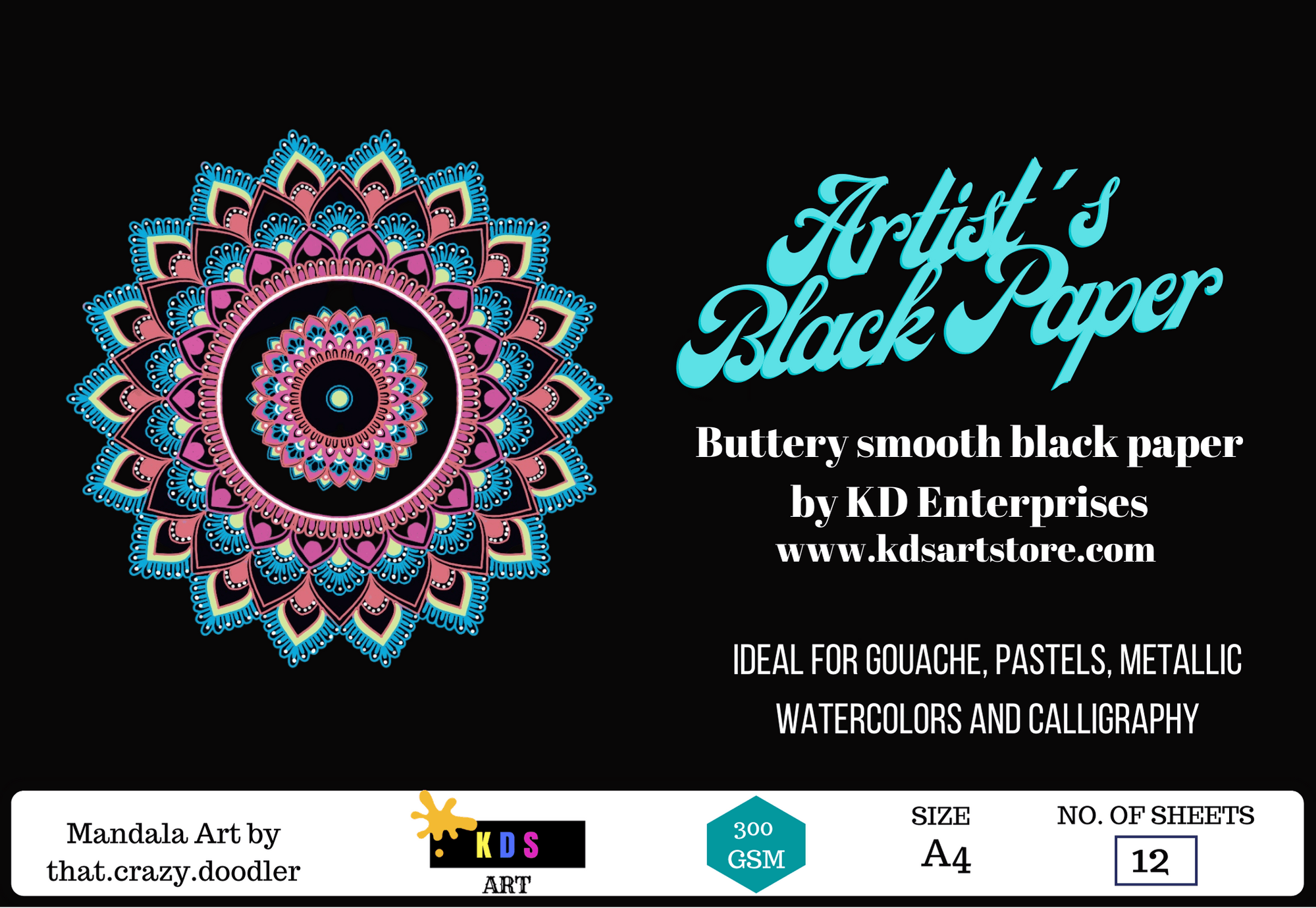KDS Art Artist's Black Paper Size A4  12 sheets