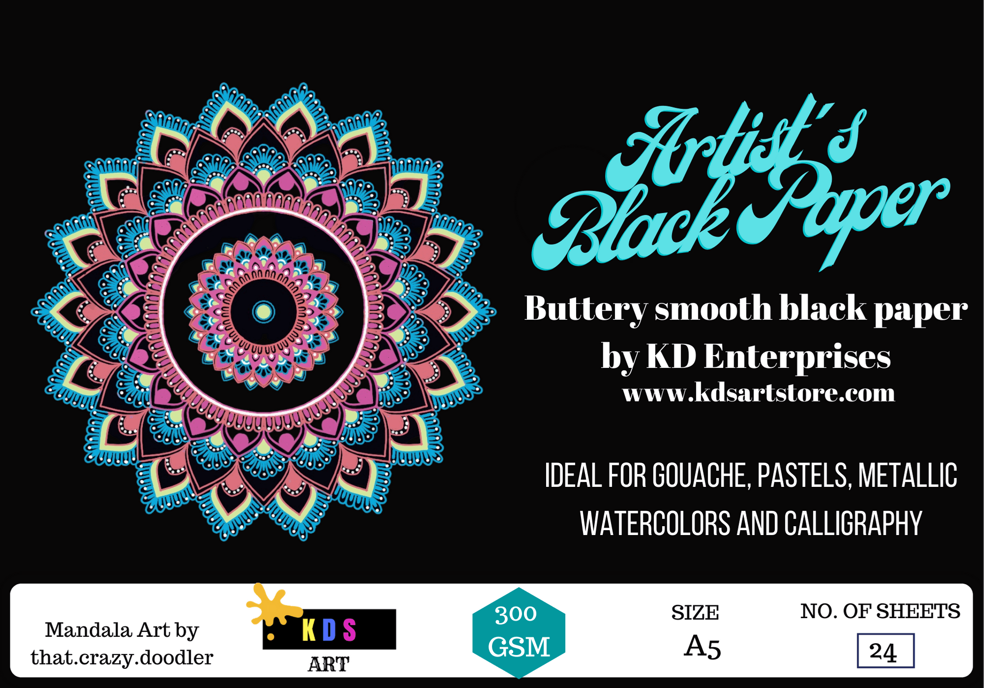KDS Art Artist's Black Paper Size A5 24 sheets