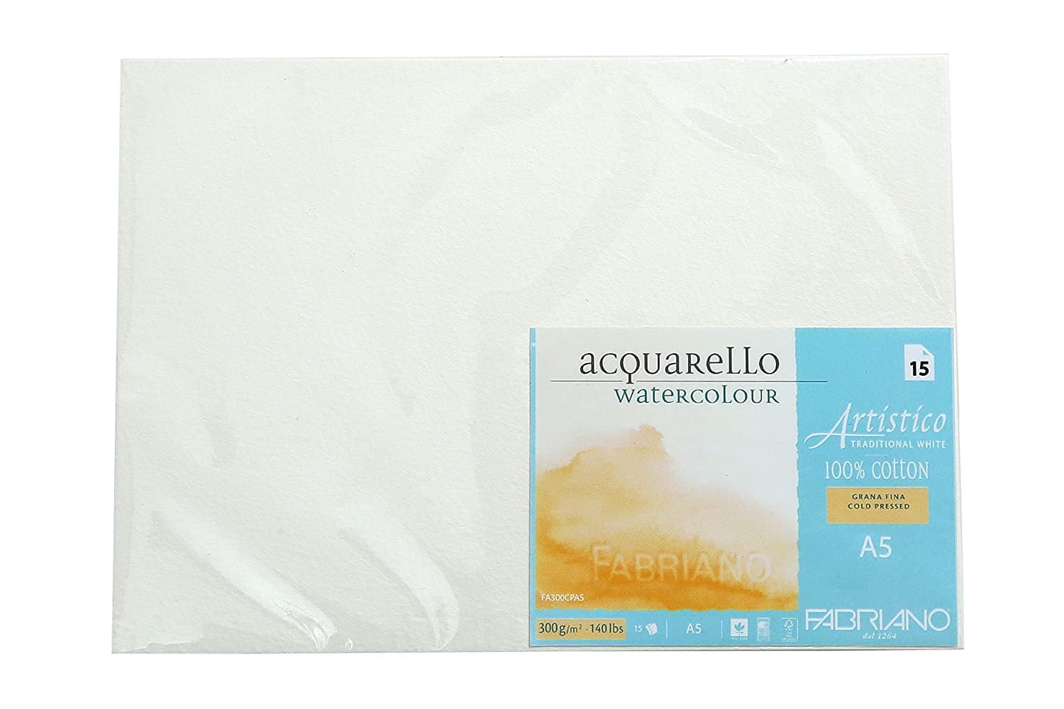 Fabriano Artstico Traditional White Watercolour Paper Cold Pressed 300 GSM A5 (Pack of 15 Sheets)
