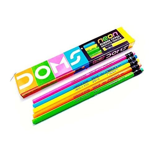 DOMS NEON RUBBER TIPPED GRAPHITE PENCILS (PACK OF 10PENCILS)