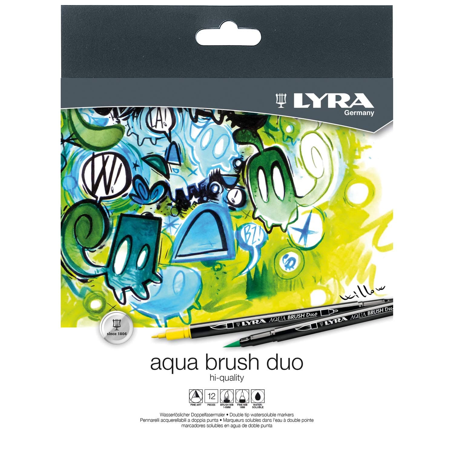 LYRA Aqua Dup Brush Painters, Set of 12 Pens, Assorted Colors