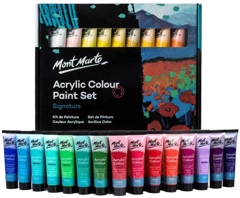 Mont Marte Signature Acrylic Paint Set (36 Colors x 36 ml Tubes, Semi-Matte Finish)