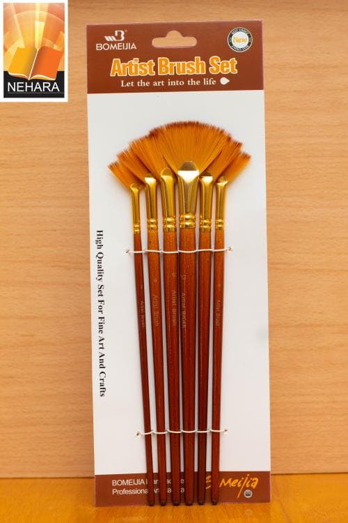 BOMEIJIA ARTIST BRUSH SOFT NYLON HAIR FAN BRUSH SET OF 6 PCS