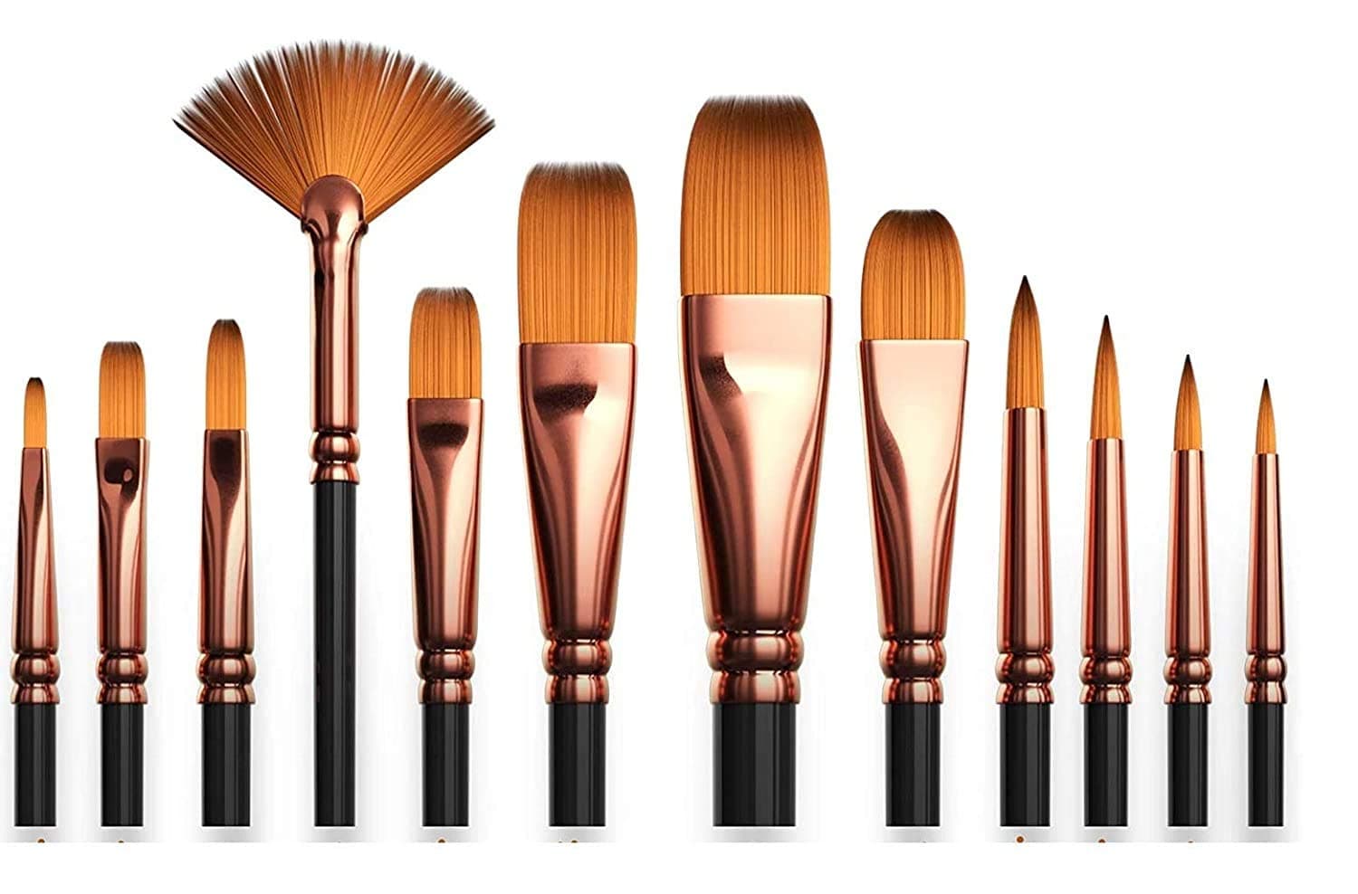Bomeijia Painting Brushes Set of 12 Professional Round Pointed Tip Nylon Hair Artist Acrylic Paint Brush for Acrylic/Watercolor/Oil Painting (Color _ Golden_Black  (Black, Golden).