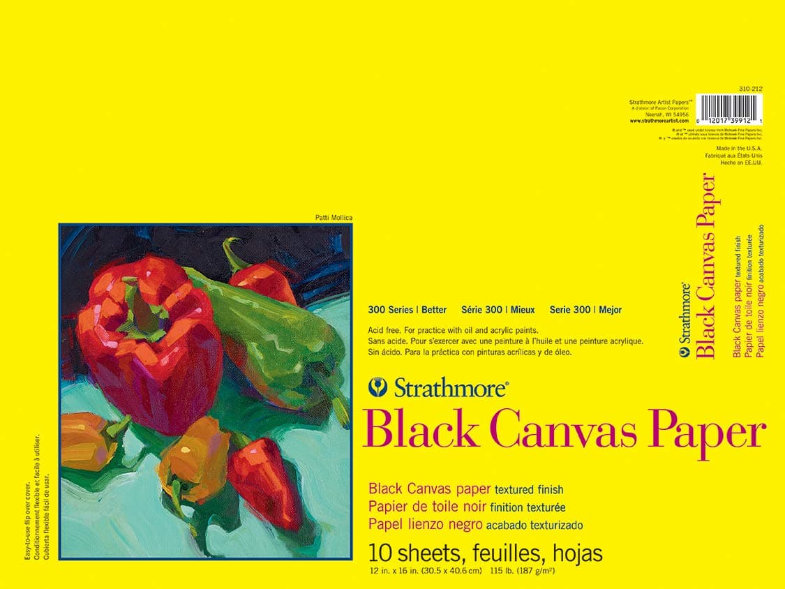 STRATHMORE 300 SERIES BLACK CANVAS PAPER 12''X16'' 10SHEETS 187GSM