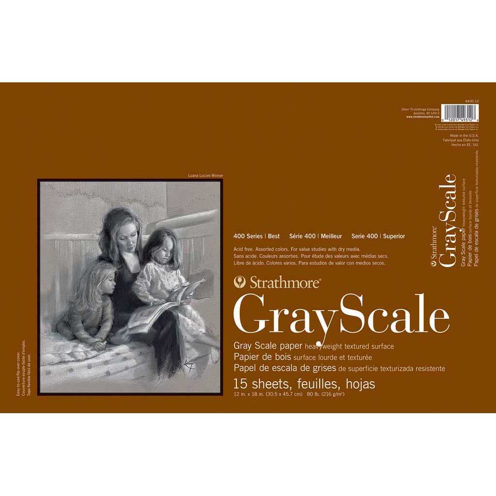Strathmore 400 Series Gray Scale Pad Assorted Tints - Glue Bound 30.5 x 45.72 cm- 216 gsm 12"x18" 15 Sheets