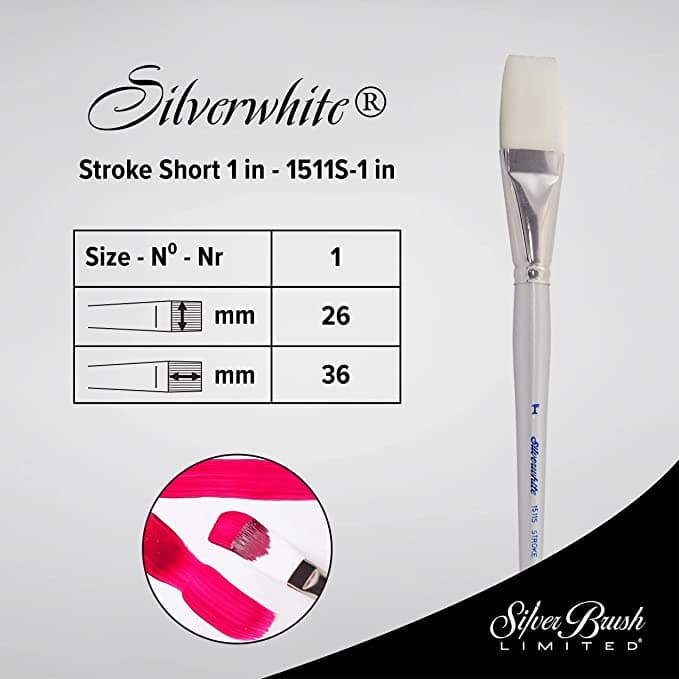 Silver Brush Series 1511 Silverwhite Stroke Brush, Watercolor, Acrylics, Gouache or Oil Brush Short Handles (Open Stock)