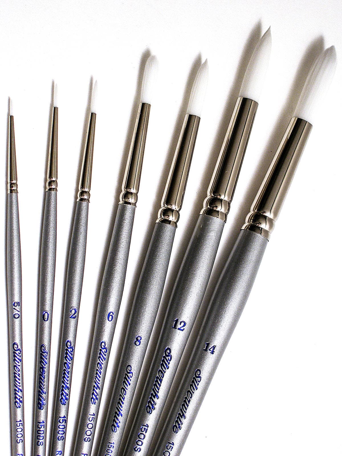 Silver Brush Silver White Taklon Series Round Short Handle Brush Size 8 (1500S-8)