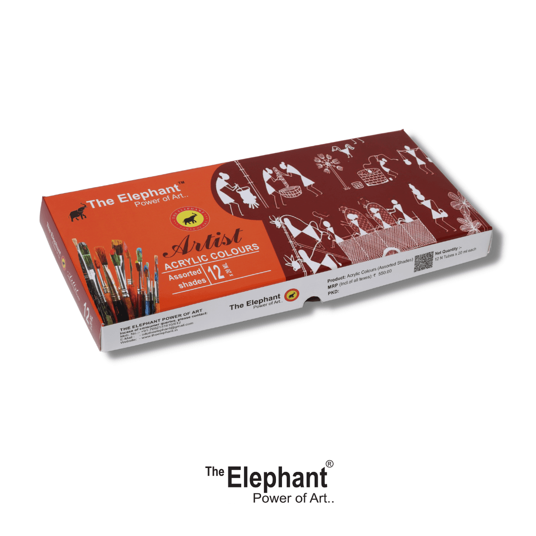 The Elephant Acrylic Colors set - (12 Colors x 20 ml)  (Set of 12, Lemon Yellow, Permanent Yellow Deep, Yellow Ochre)