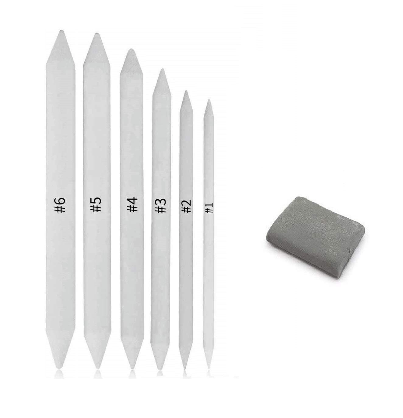 KDS Art White Paper Stump/Art Blender/Tortillons with Kneadable Eraser for Graphite & Charcoal Pencils (Set of 6 Stumps & 2 Kneadable Eraser)