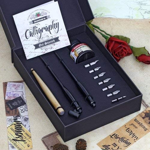 Isomars Calligraphy Pen Set For Beginners For Copperplate Calligraphy with Dip Nibs & Flex Nib, Holders and Calligraphy Ink - Victoria