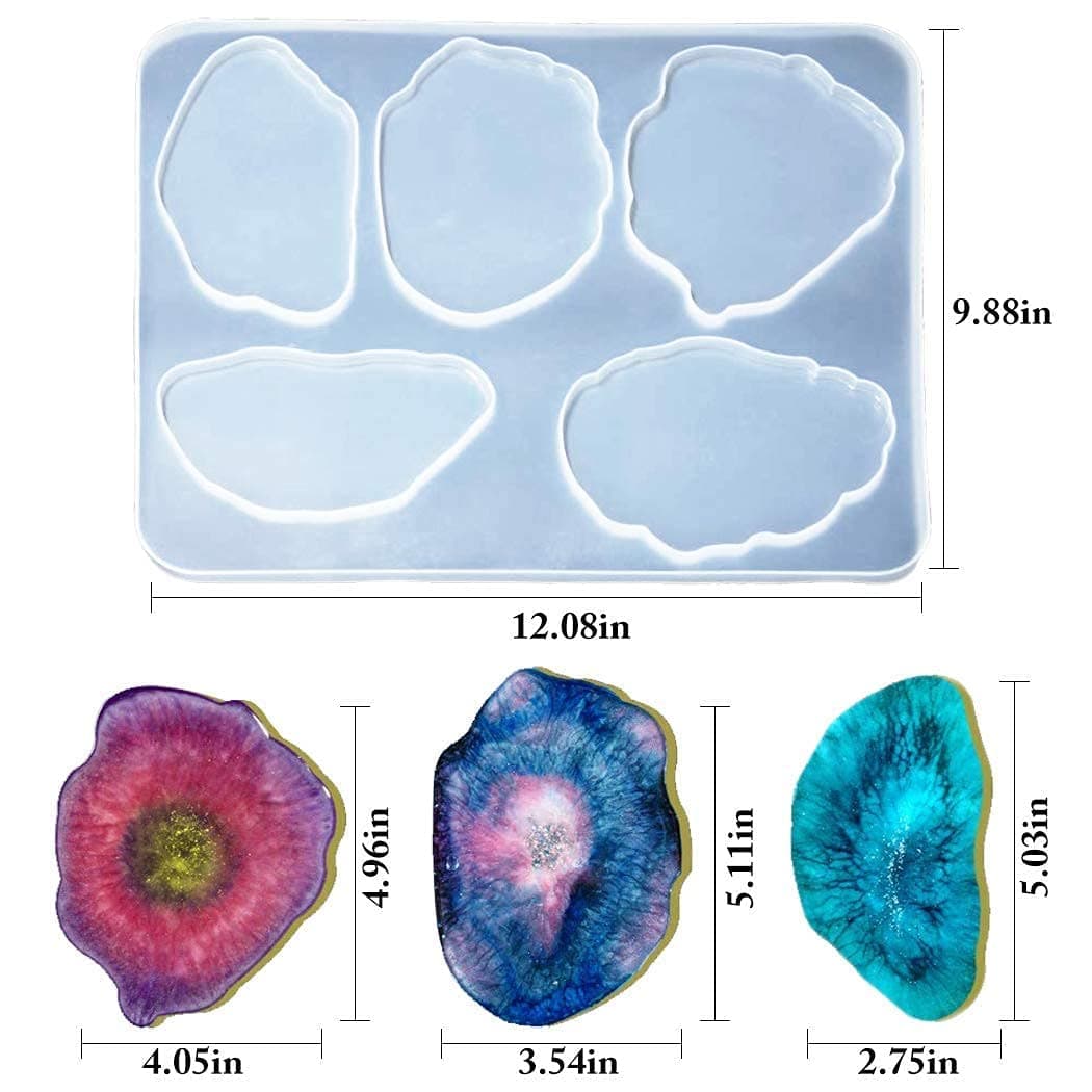Art Shark Casting Art Craft Silicon Mould with 5 Large Size Irregular Patterns /Shapefor Epoxy Resin Casting Silicone Irregular Coaster, Geode Agate Slice Coasters Decorations (1PCS)