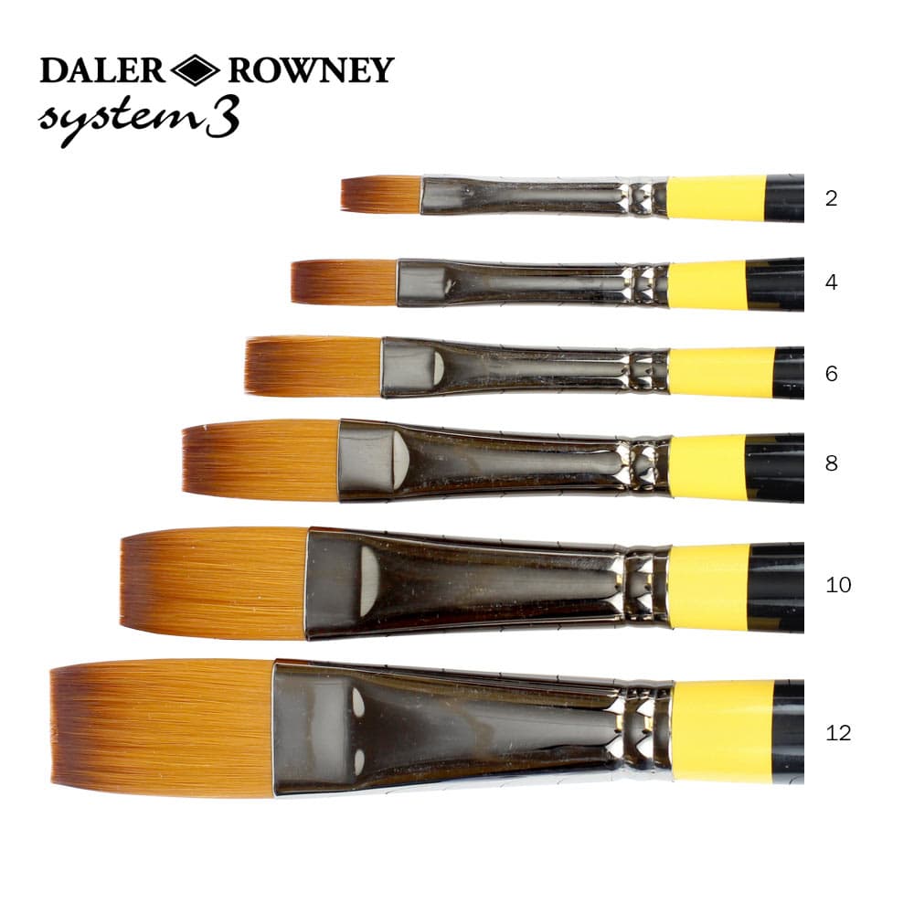 Daler Rowney System 3 Flat Brushes Long Handle Series SY44 Size 8