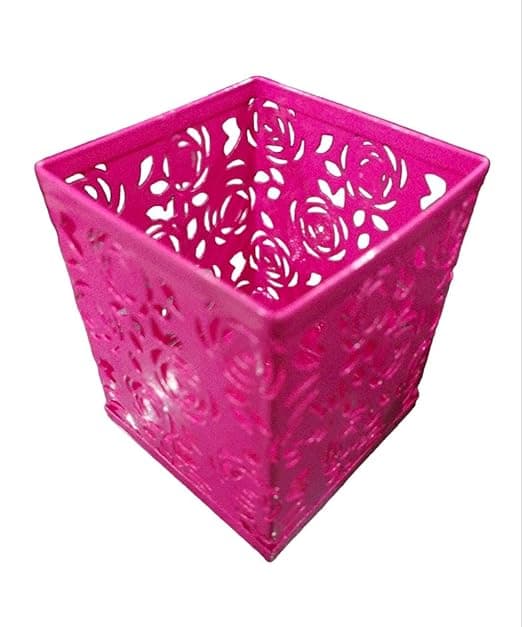 ASINT_Metal Mesh Pencil/Pen Stand Square Pen Cups (Pink)