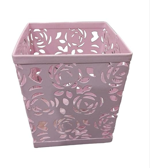 ASINT_Metal Mesh Pencil/Pen Stand Square Pen Cups (Light Pink)