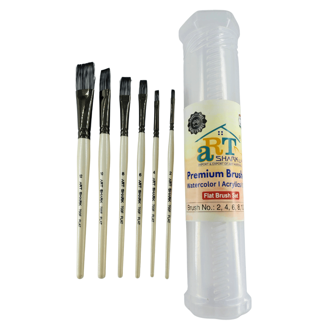 ART SHARK Flat Brush Set of 6 Pcs for Watercolor, Acrylic & Oil
