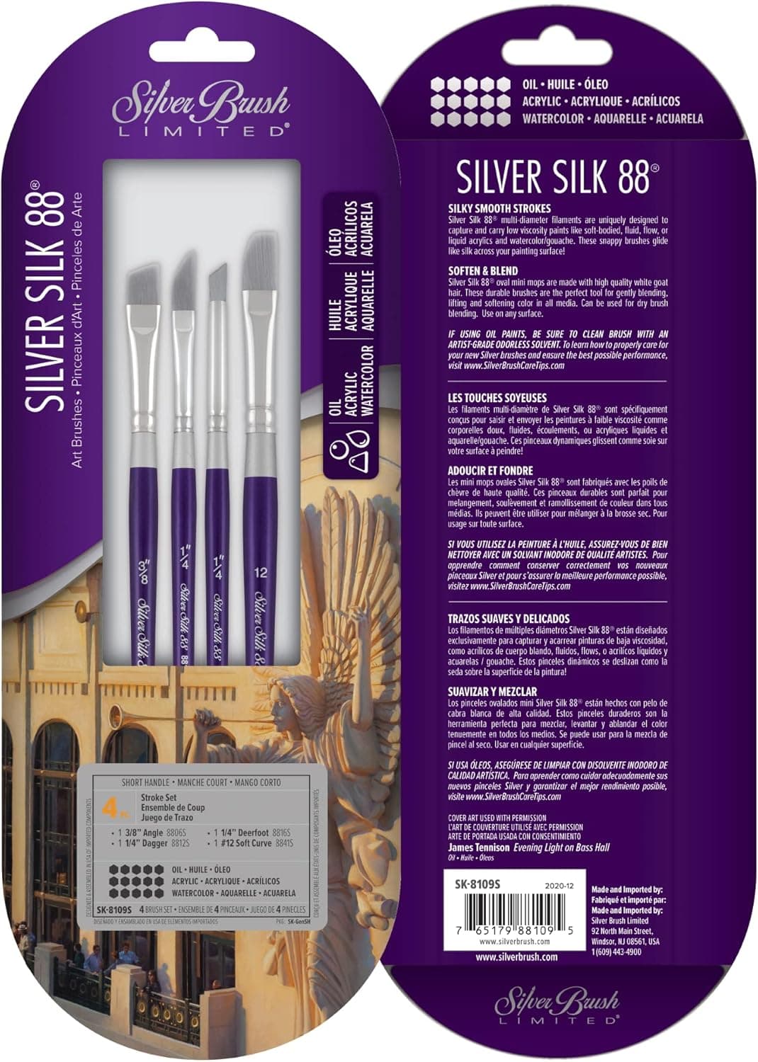 Silver Brush Silver Silk Set of 4 (Deerfoot,Soft Curve, Ribbon/Dagger & Angle) SK8109