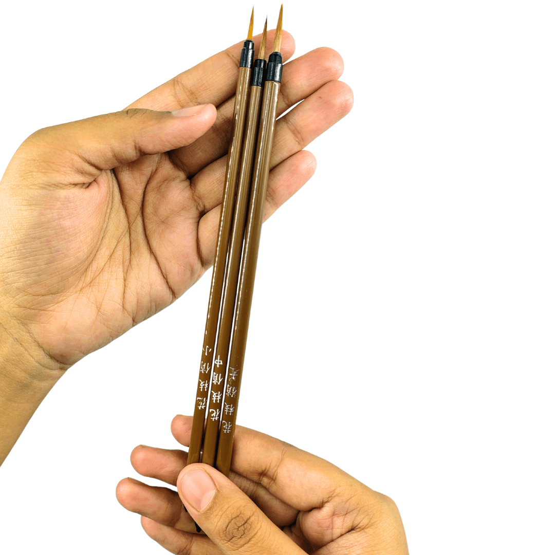 Chinese Brush Set (Pointed Brown Small Handle) for Calligraphy & Watercolors