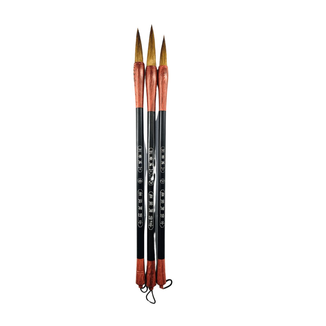 Chinese Mop Brush Set (Black Handle & Red Ferrule) for Calligraphy & Watercolors