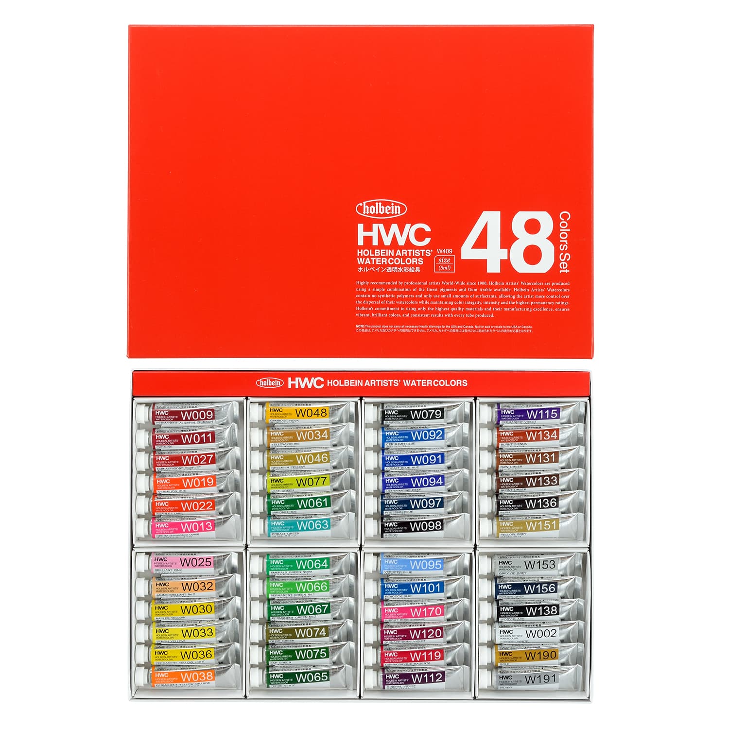 Holbein Artist Watercolor Set Of 48 in 5ml Tubes (W409)