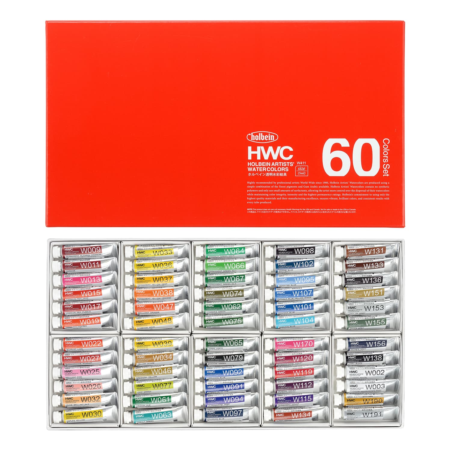 Holbein Artist Watercolor Set Of 60 in 5ml Tubes (W411)
