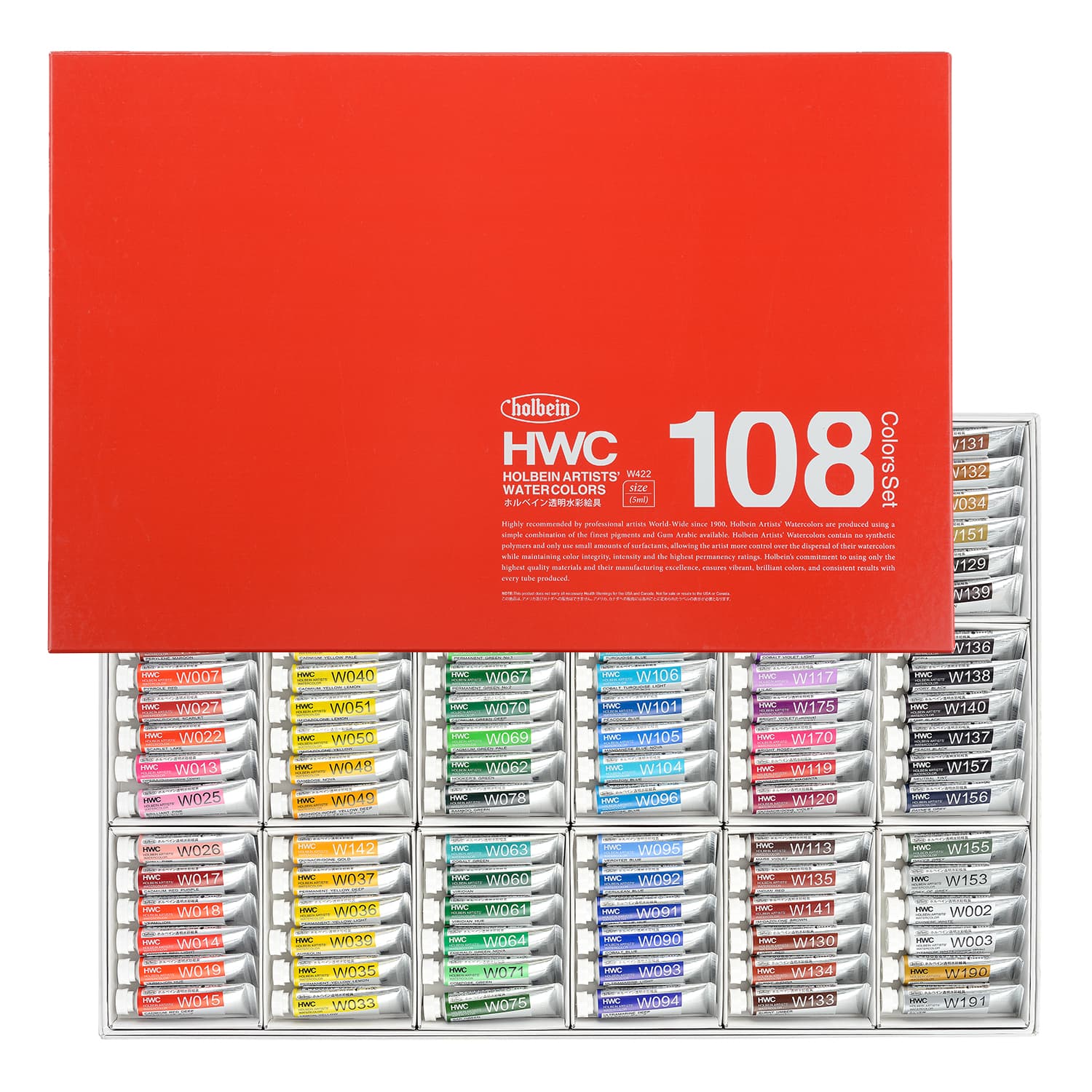 Holbein Artist Watercolor Set Of 108 in 5ml Tubes (W422)