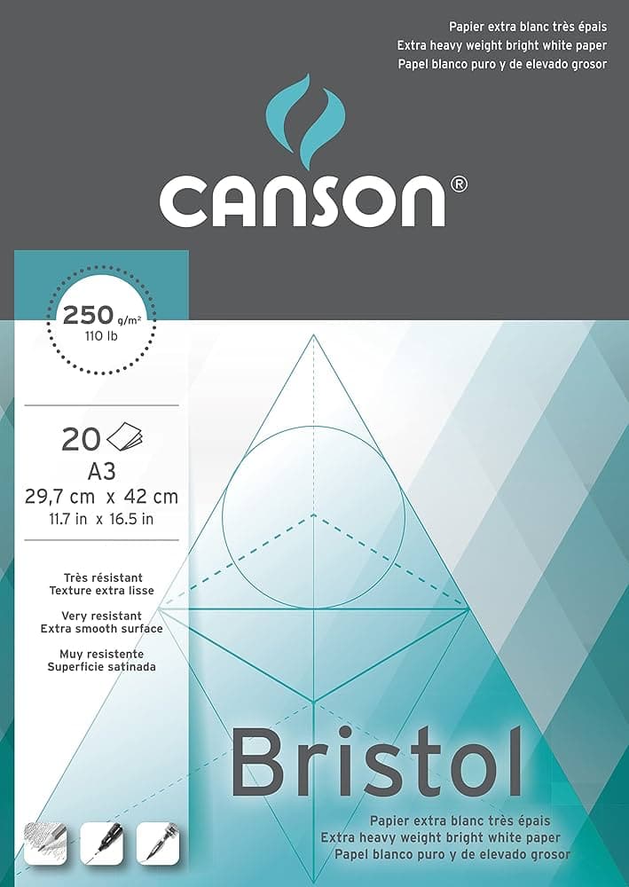 Canson Bristol Pads- Very Smooth Glued on Short Side, 250gsm, 29.7x42cm