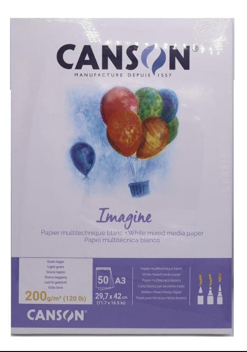 Canson Mix Media Imagine Pad- A3, 200gsm, 50 Sheets, Short- Side Glued, (Size 29.7x 42cm)