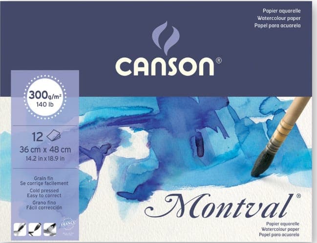 Canson Montval Pads Glued on Short Side Cold pressed, 300gsm, Size-36x48cm