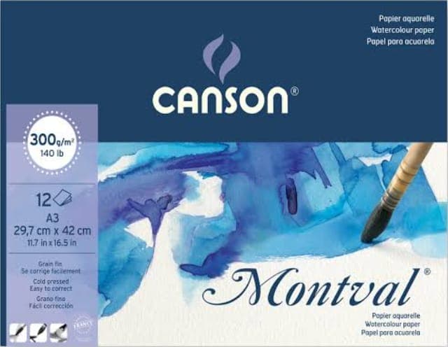 Canson Montval Aquarelle Pads Glued on Short Side -300gsm,A3- (29.7x42cm), 16 Sheets