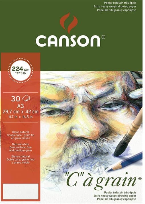 Canson "C"a' Pads Glued on the Short Side - 224gsm, A3 (29.7 x 42cm), 20 sheet
