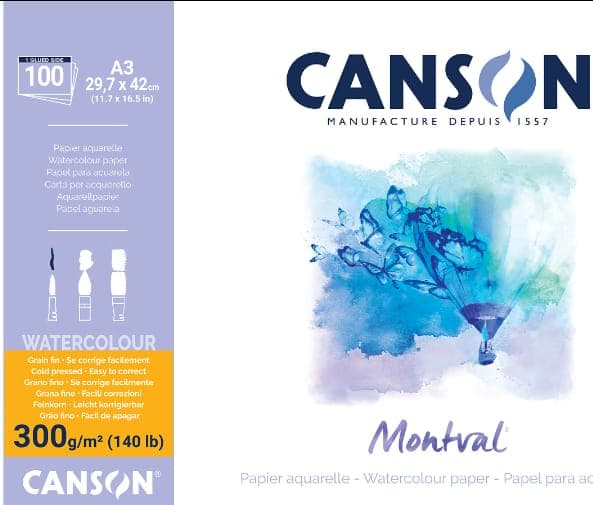 Canson Montval Watercolor Paper Cut Packs 300gsm, A3 (29.7 x 42cm), 3 Sheets