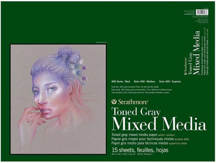 Strathmore Toned Gray Mixed Media Pad, 18"x24" Glue Bound, 15 Sheets