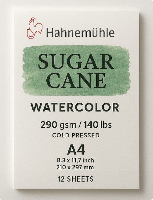 Hahnemuhle Sugar Cane Watercolor, 290gsm,Cold Pressed, A4, 12 Sheet