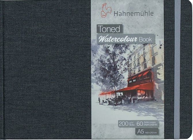 Hahnemuhle Toned Watercolor Book Grey (A5 Landscape, 200gsm, 30 Sheets/ 60Pages)