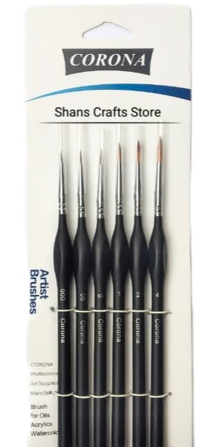 Bomega Corona Artist Watercolour Round Brush Black handle Set of 6 Pcs