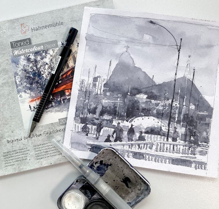 Hahnemuhle Toned Watercolor Pad Grey (200gsm, 20x20cm, 20Sheets)
