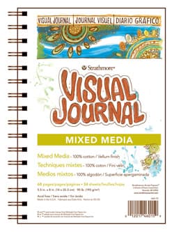 Strathmore Visual Journal Mixed Media 5.5”x 8” 190 GSM Paper, Spiral Pad of 34 Sheets